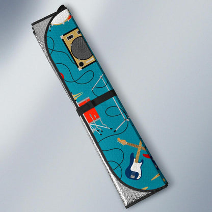 Drum Set Guitar Pattern Print Design 02 Car Sun Shade-JORJUNE.COM