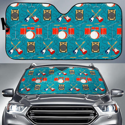 Drum Set Guitar Pattern Print Design 02 Car Sun Shade-JORJUNE.COM