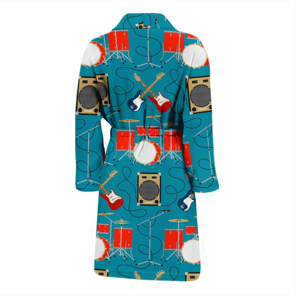 Drum Set Guitar Pattern Print Design 02 Men Bathrobe-JORJUNE.COM