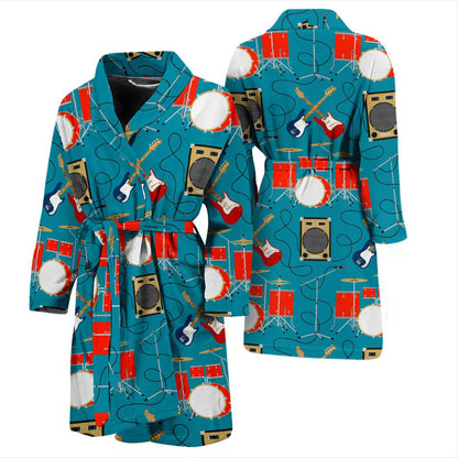 Drum Set Guitar Pattern Print Design 02 Men Bathrobe-JORJUNE.COM