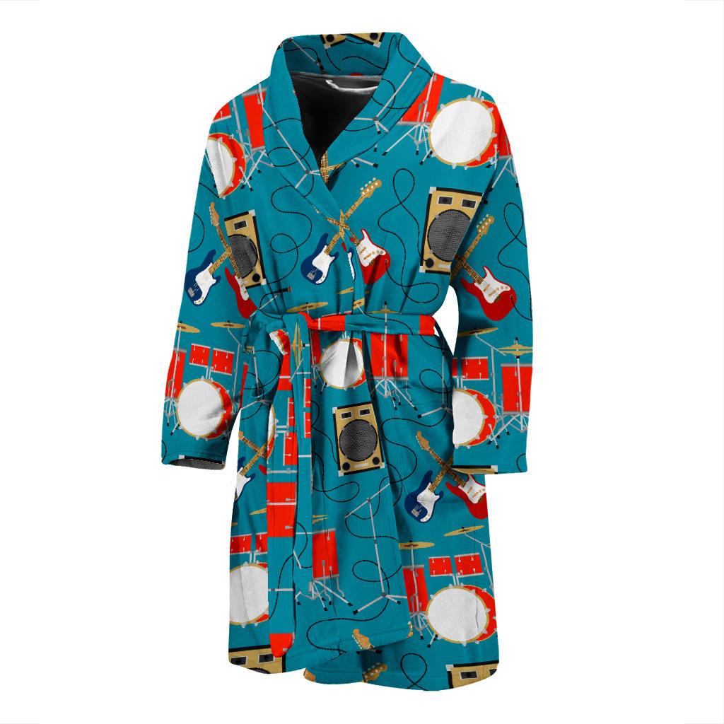 Drum Set Guitar Pattern Print Design 02 Men Bathrobe-JORJUNE.COM