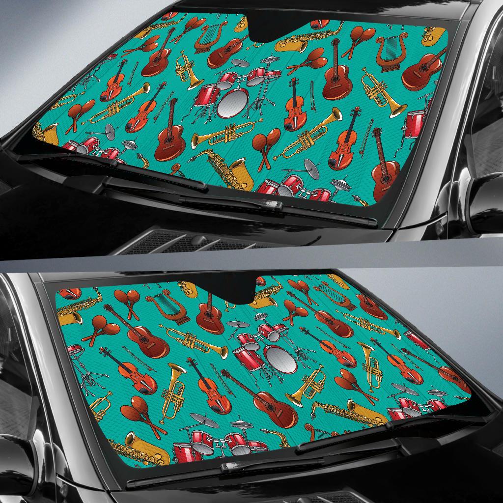 Drum Set Pattern Print Design 01 Car Sun Shade-JORJUNE.COM