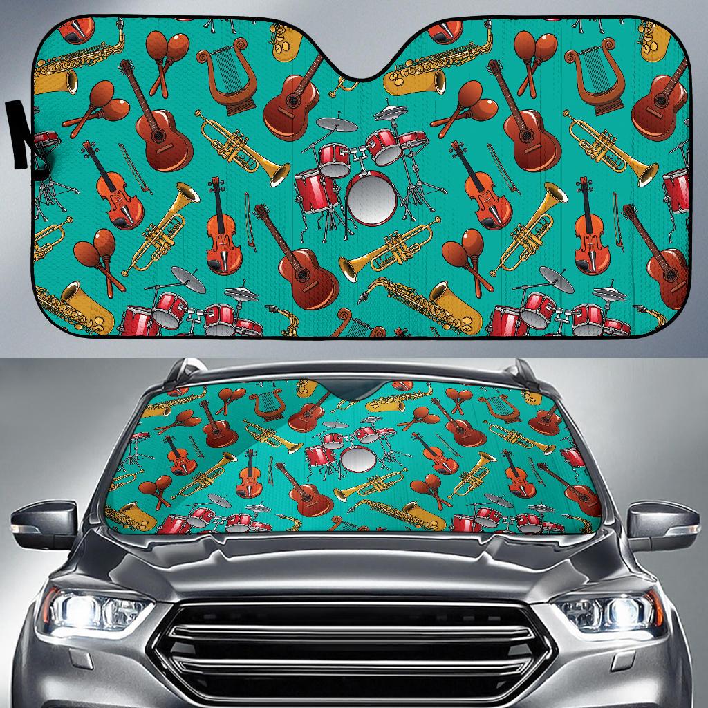 Drum Set Pattern Print Design 01 Car Sun Shade-JORJUNE.COM