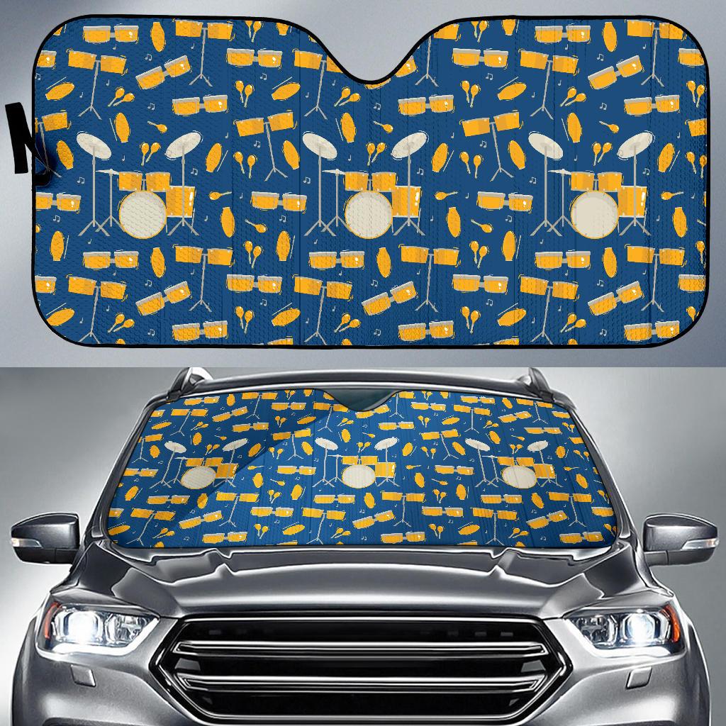 Drum Set Pattern Print Design 03 Car Sun Shade-JORJUNE.COM