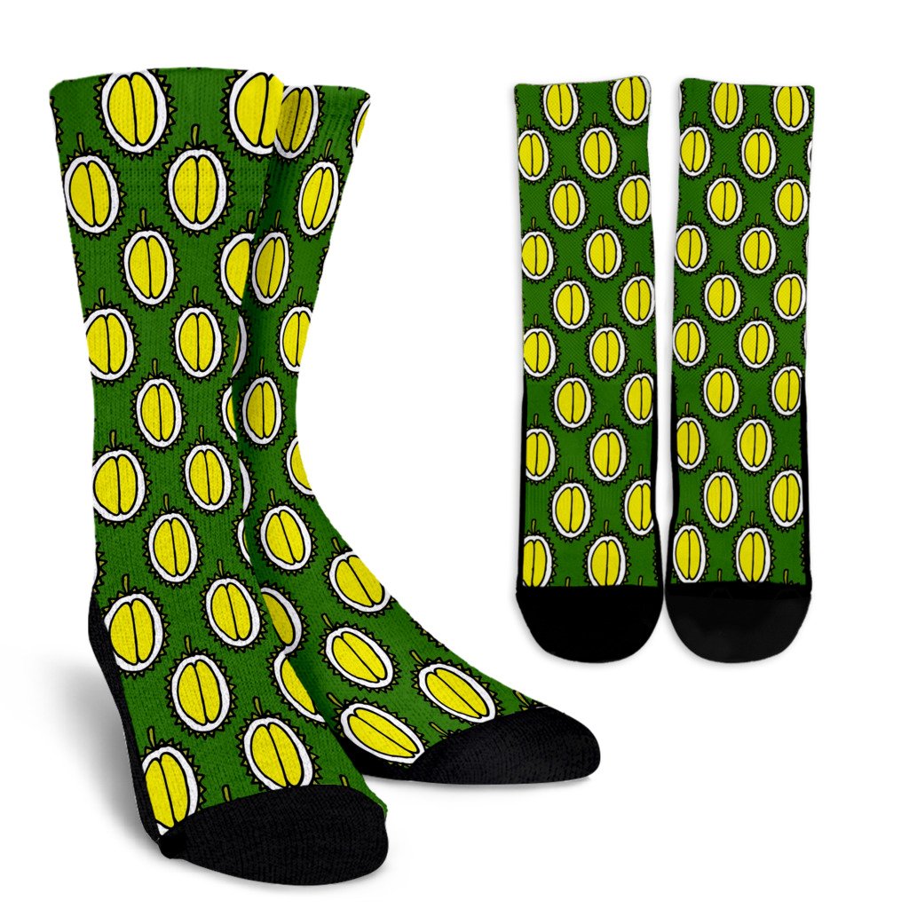 Durian Pattern Print Design DR01 Crew Socks-JORJUNE.COM