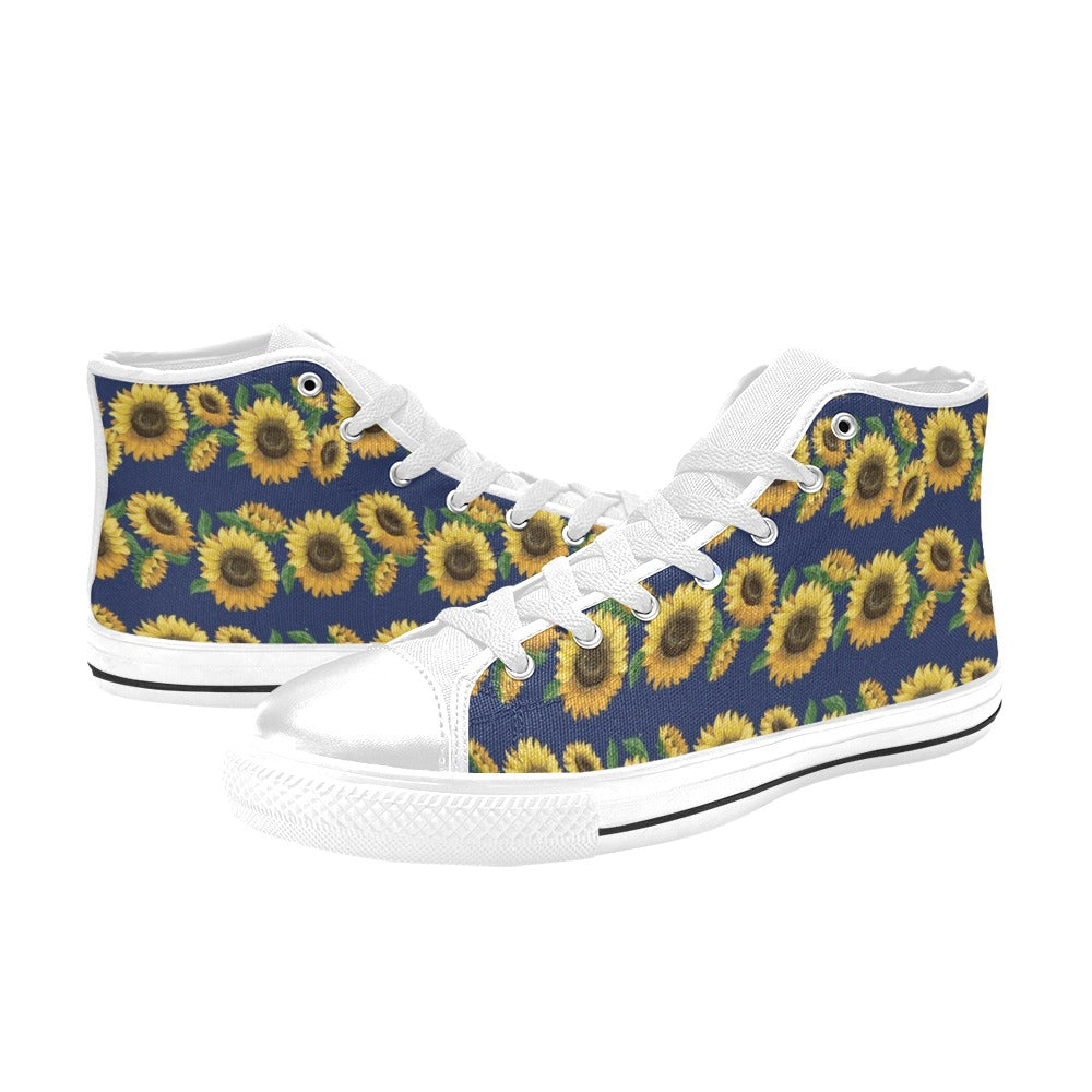 Sunflower Print Design LKS307 High Top Women's White Shoes