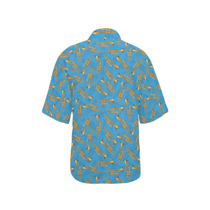 Trumpet Golden Pattern Themed Print Women's Hawaiian Shirt