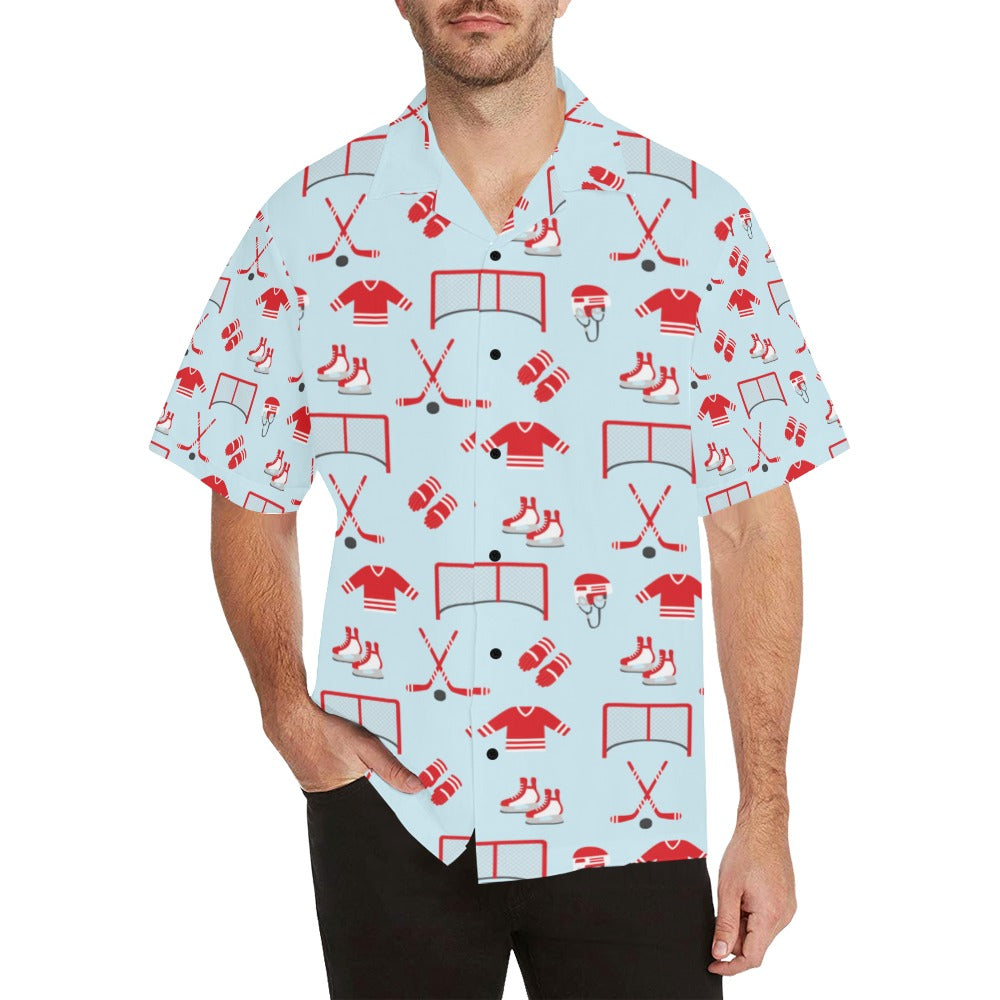 Hockey Red Equipment Print Design LKS305 Men's Hawaiian Shirt