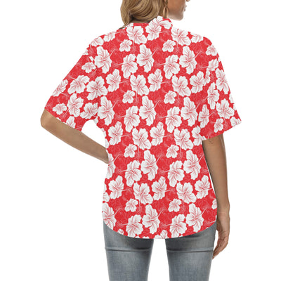 Flower Hawaiian Hibiscus Red Background Print Women's Hawaiian Shirt