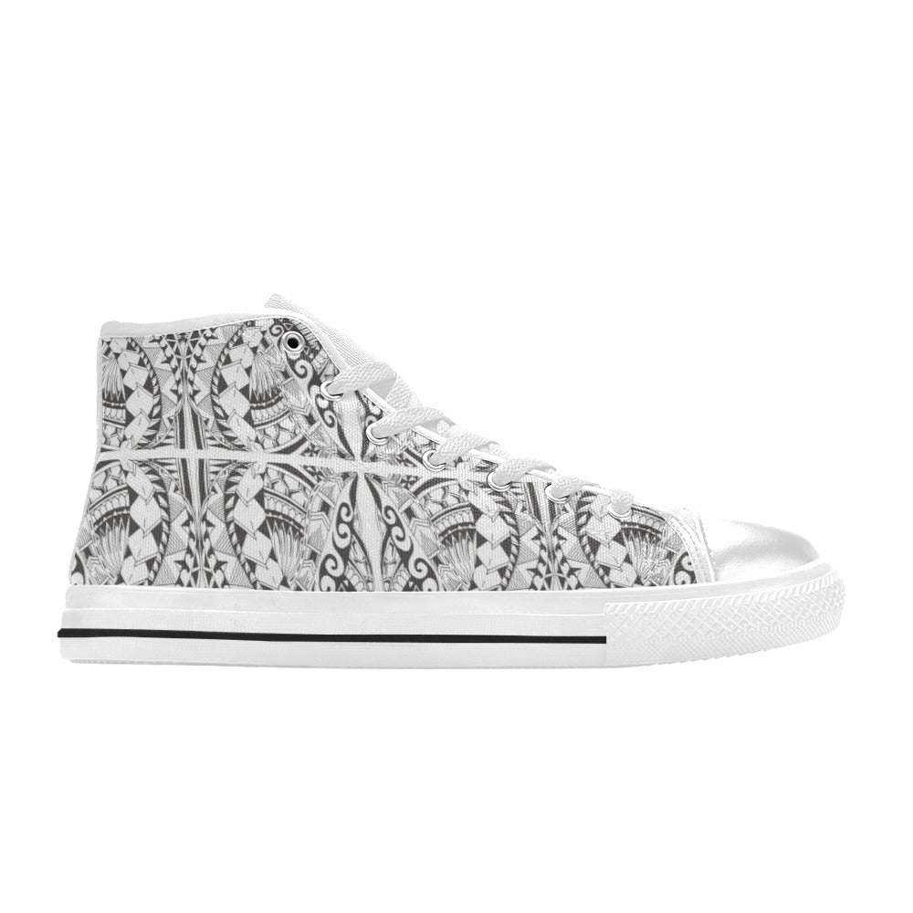Samoan Style Print Design LKS301 High Top Women's White Shoes