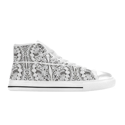 Samoan Style Print Design LKS301 High Top Women's White Shoes