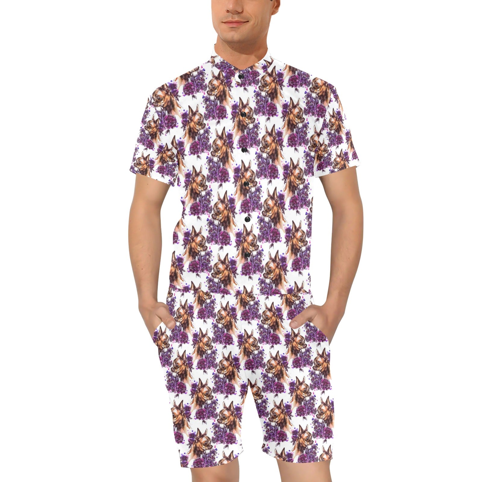 Chihuahua Purple Floral Men's Romper