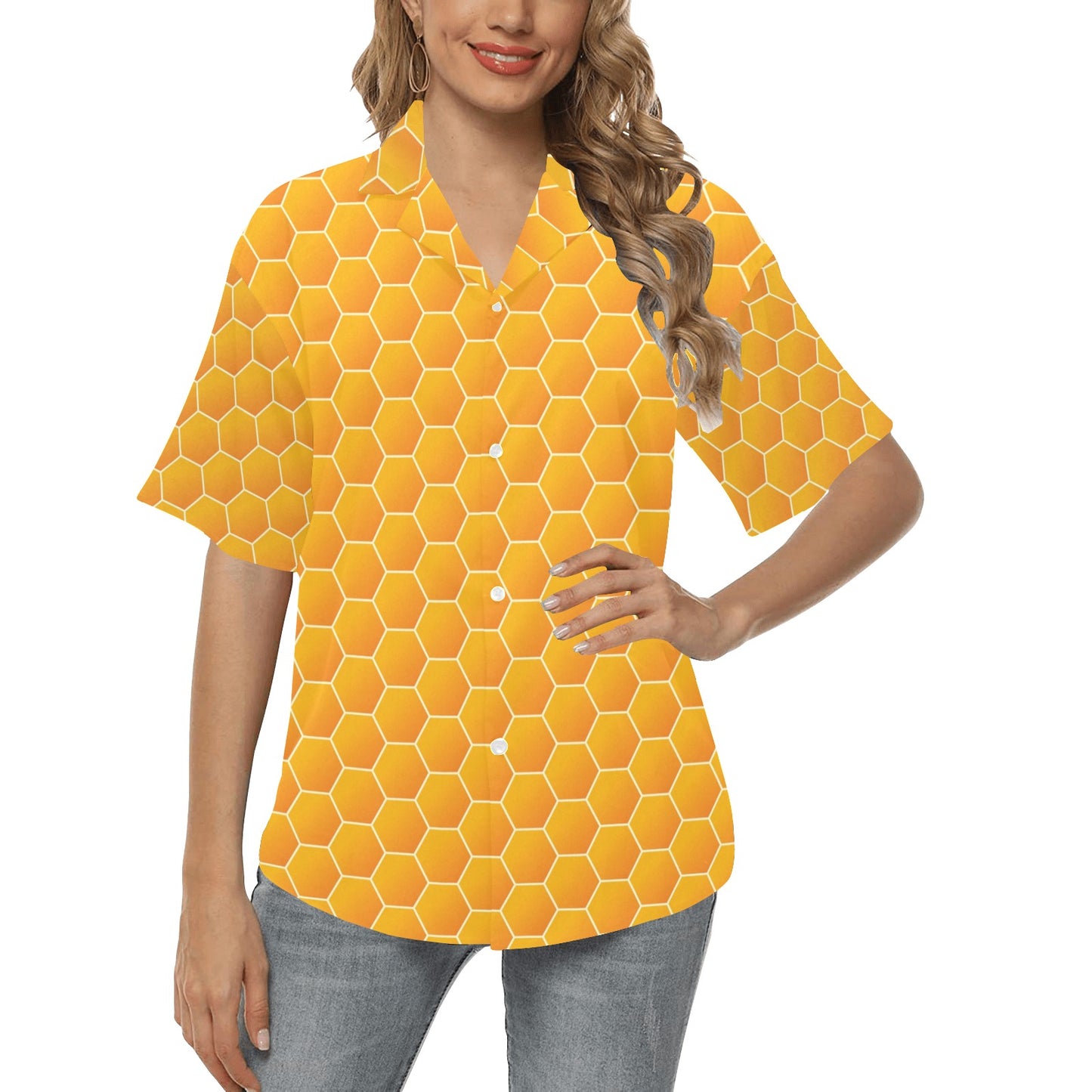 Honey Bee Honeycomb Print Design LKS3011 Women's Hawaiian Shirt
