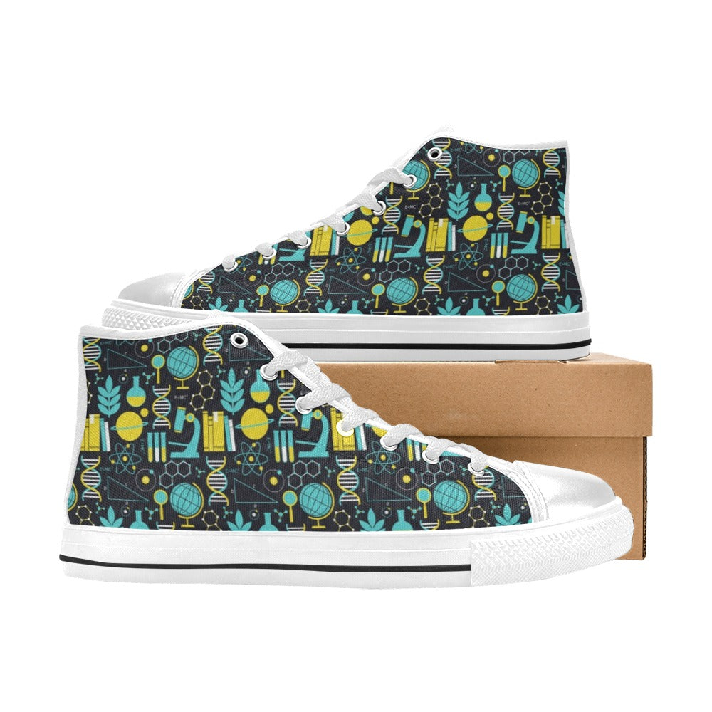Science Print Design LKS301 High Top Women's White Shoes