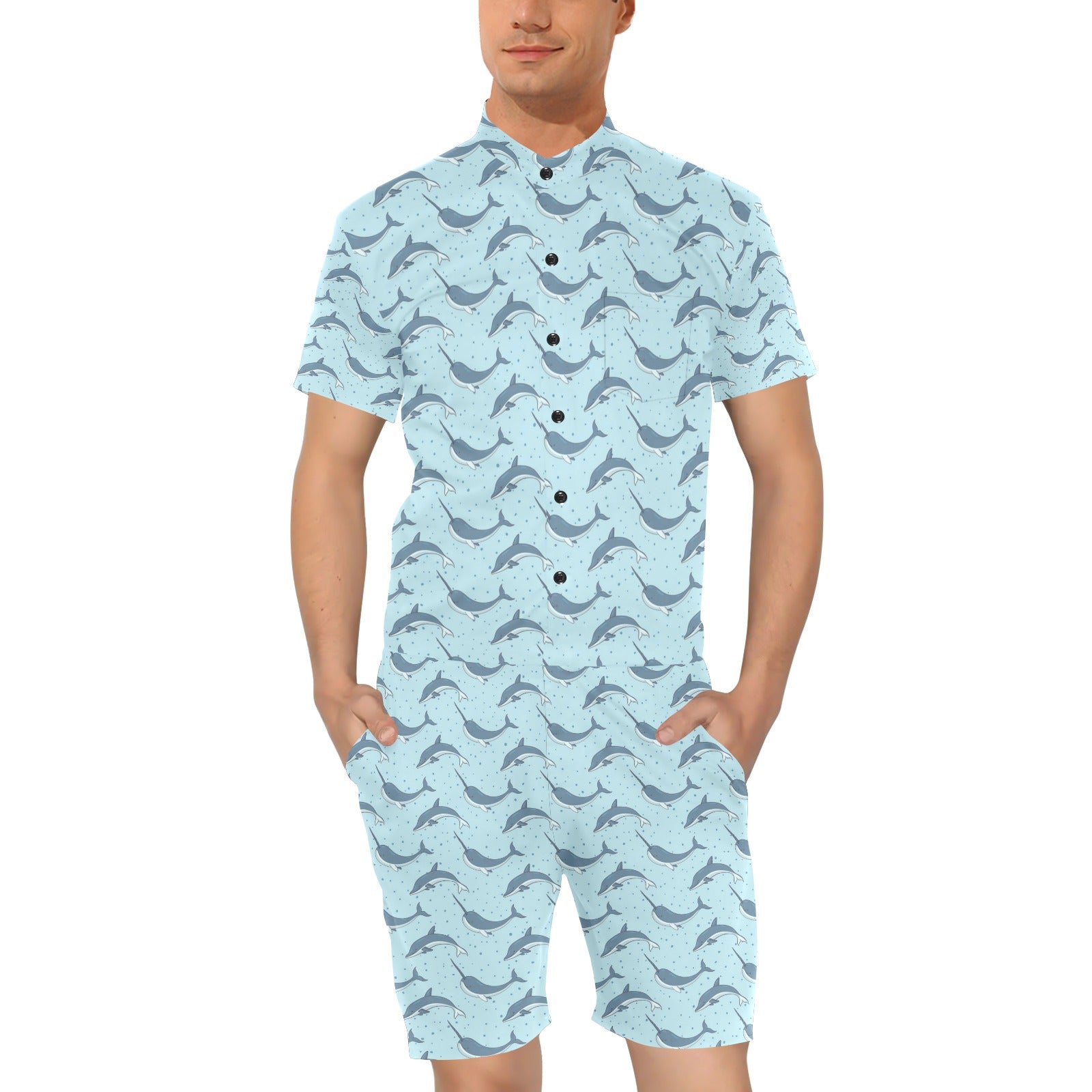 Narwhal Dolphin Print Men's Romper