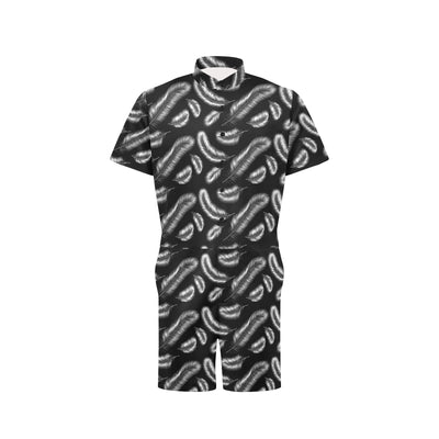 Feather Black White Design Print Men's Romper