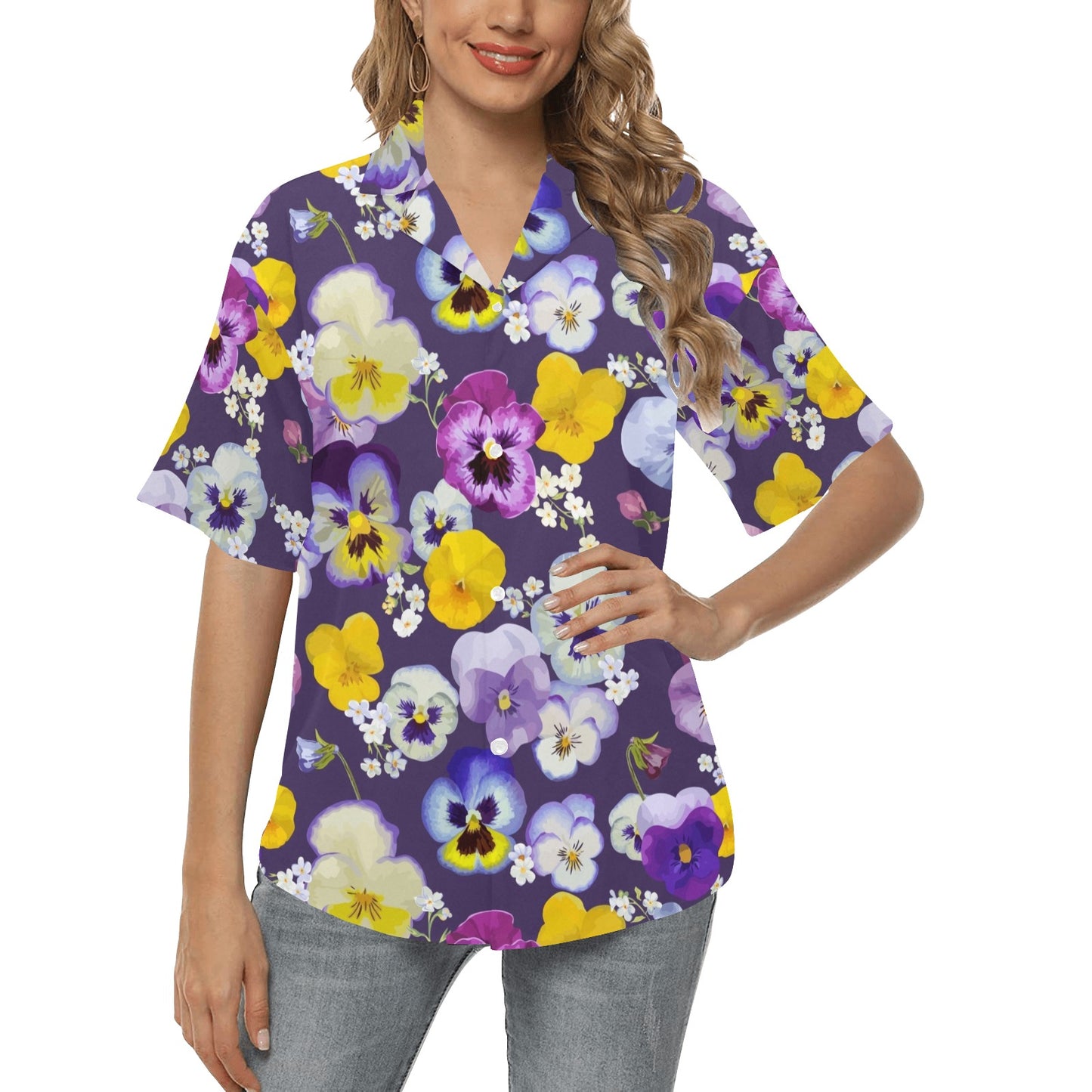 Pansy Pattern Print Design PS02 Women's Hawaiian Shirt