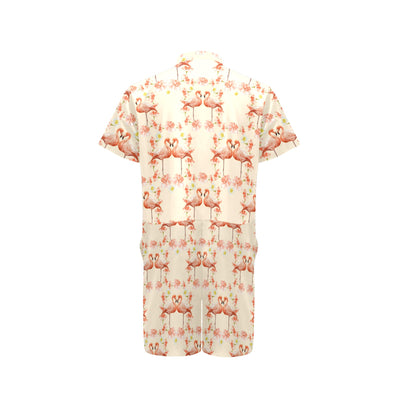 Flamingo Hibiscus Print Pattern Men's Romper