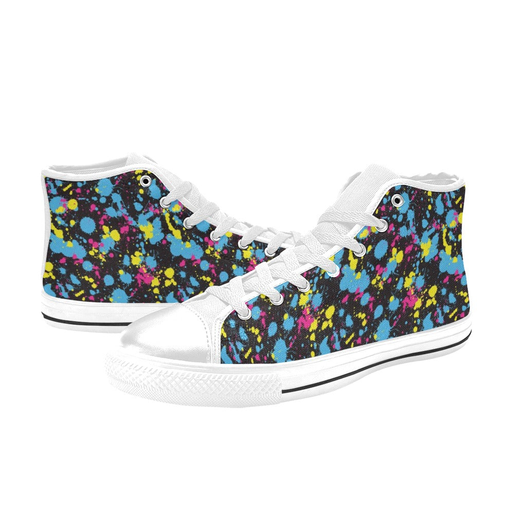 Splatter Colorful Print Design LKS301 High Top Women's White Shoes