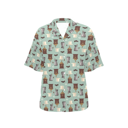 Coffee Pattern Print Design 04 Women's Hawaiian Shirt
