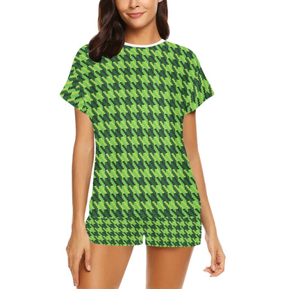 St Patricks Day Houndstooth Pattern Print LKS301 Women's Short Pajama Set