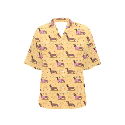 Dachshund Pattern Print Design 07 Women's Hawaiian Shirt