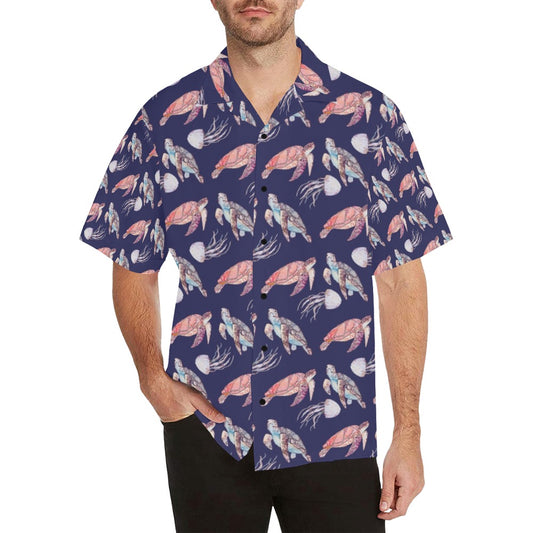 Sea Turtle With Jelly Fish Print Design LKS301 Men's Hawaiian Shirt