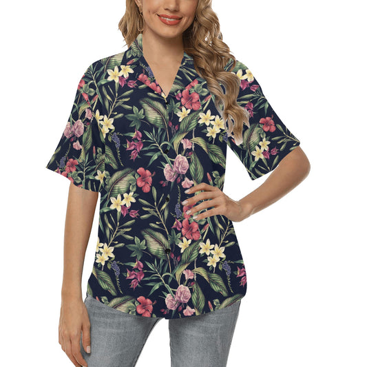 Tropical Flower Pattern Women's Hawaiian Shirt