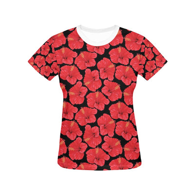 Hibiscus Red Pattern Print Design LKS306 Women's  T-shirt