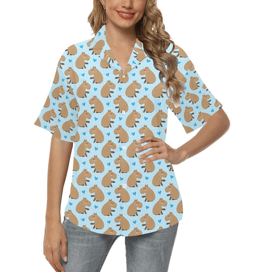 Capybara Pattern Print Design 01 Women's Hawaiian Shirt