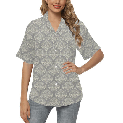 Damask Grey Elegant Print Pattern Women's Hawaiian Shirt