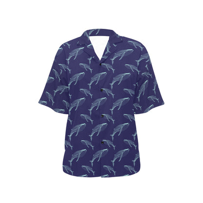 Blue Whale Print Design LKS402 Women's Hawaiian Shirt