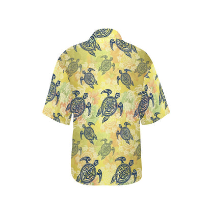 Hawaiian Turtle Tribal Design Print Women's Hawaiian Shirt