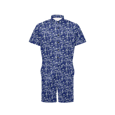 Music Note Blue Themed Print Men's Romper