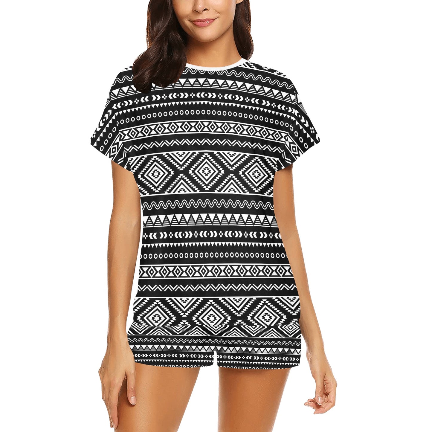 Tribal Pattern Print Design LKS301 Women's Short Pajama Set