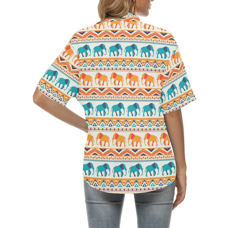 Elephant Aztec Ethnic Print Pattern Women's Hawaiian Shirt