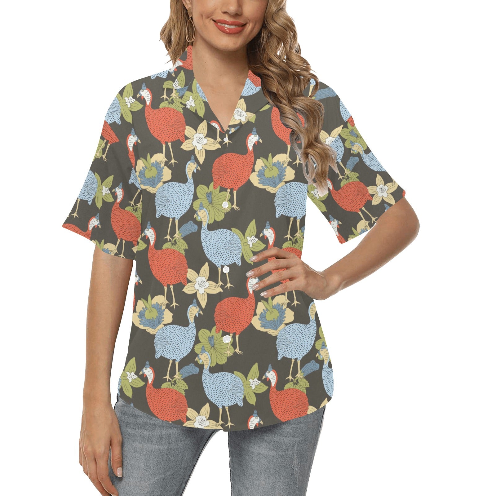 Guinea Fowl Pattern Print Design 02 Women's Hawaiian Shirt