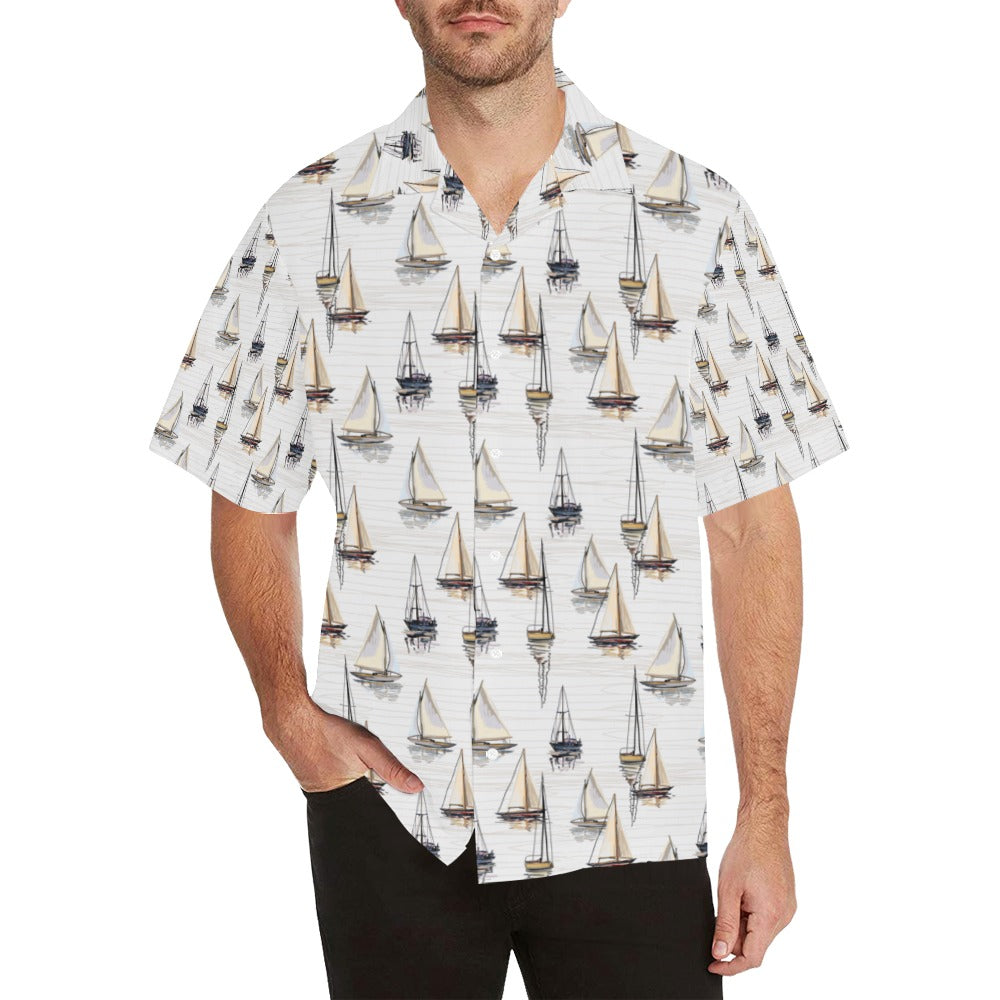 Sailboat Paint Pattern Print Design LKS307 Men's Hawaiian Shirt