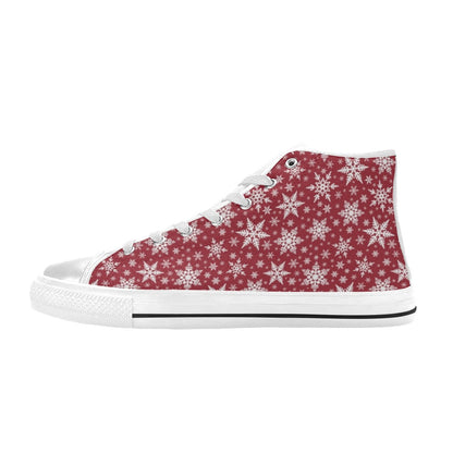 Snowflake Red Print Design LKS302 High Top Women's White Shoes