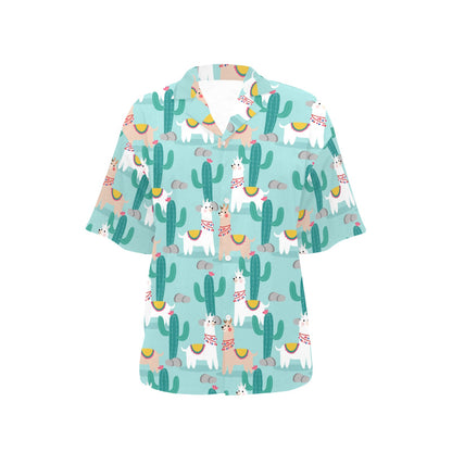 Llama Cactus Pattern Print Design 08 Women's Hawaiian Shirt