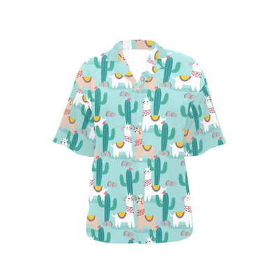 Llama Cactus Pattern Print Design 08 Women's Hawaiian Shirt