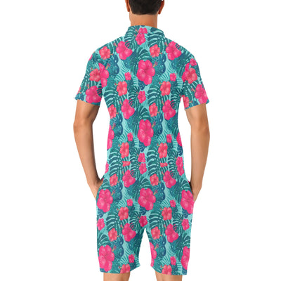 Red Hibiscus Pattern Print Design HB017 Men's Romper