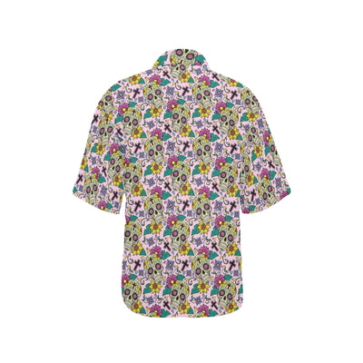 Sugar Skull Print Design LKS307 Women's Hawaiian Shirt