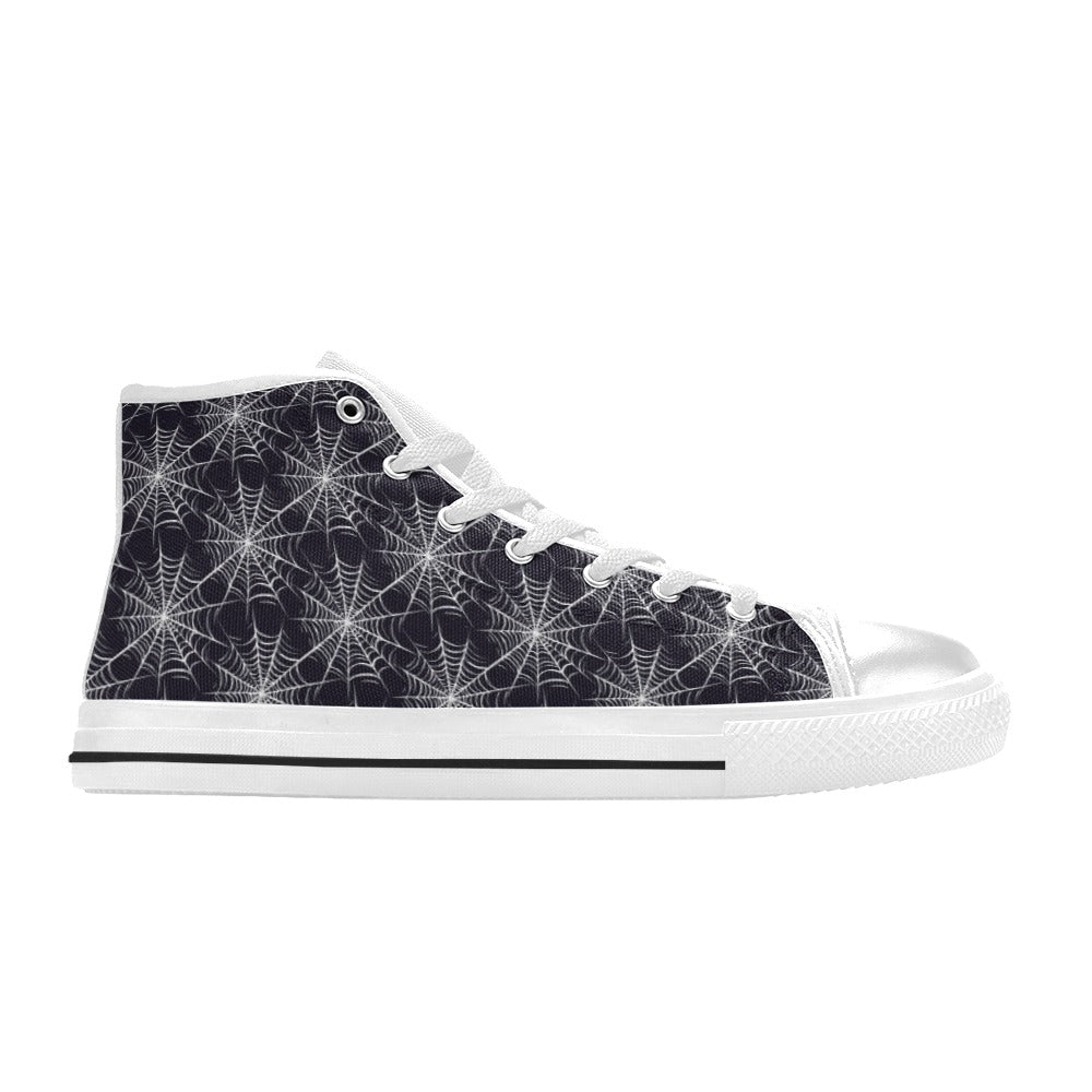 Spider Web Print Design LKS303 High Top Women's White Shoes