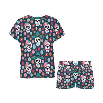 Sugar Skull Print Design LKS308 Women's Short Pajama Set