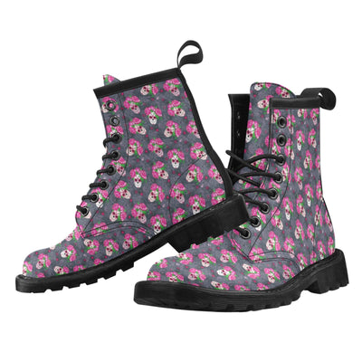 Sugar Skull Pink Rose Themed Print Women's Boots