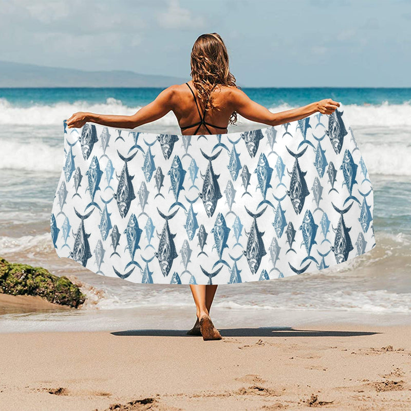 Tuna Fish Print Design LKS303 Beach Towel 32" x 71"