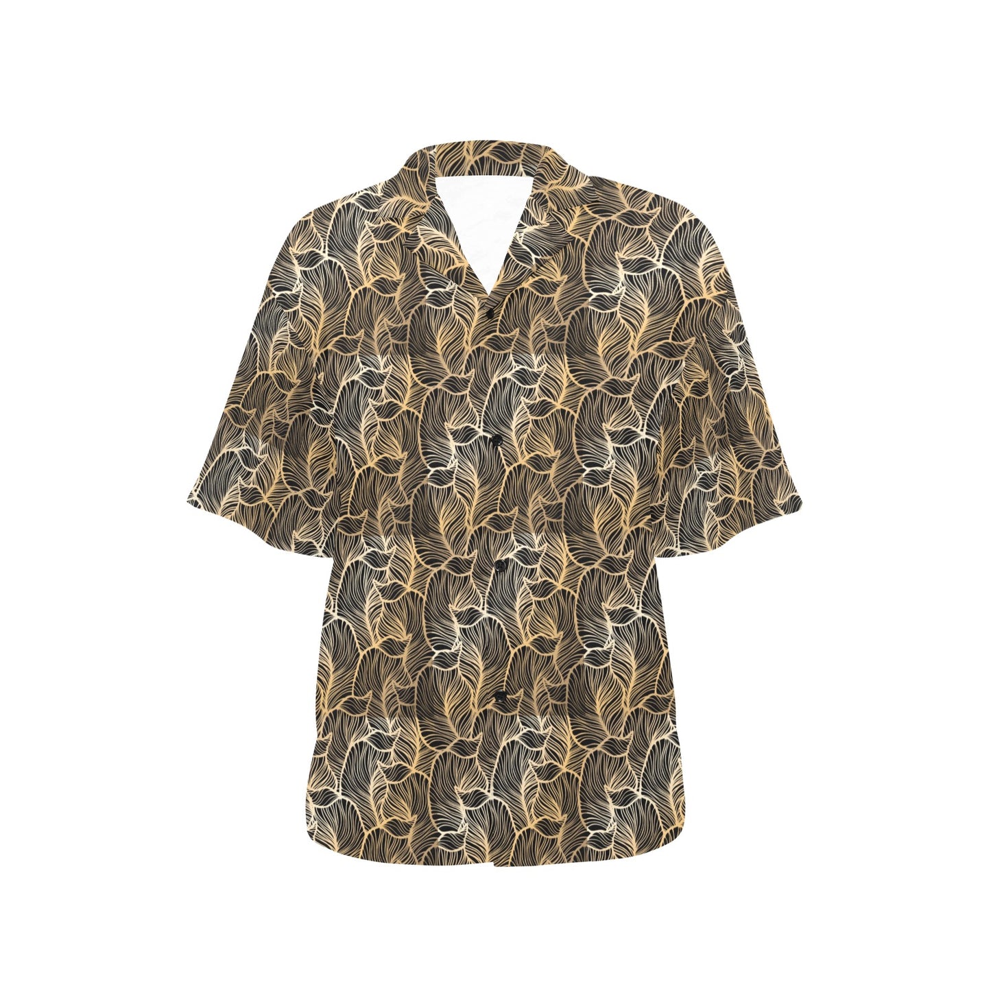 Elegant Gold leaf Print Women's Hawaiian Shirt