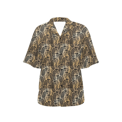 Elegant Gold leaf Print Women's Hawaiian Shirt