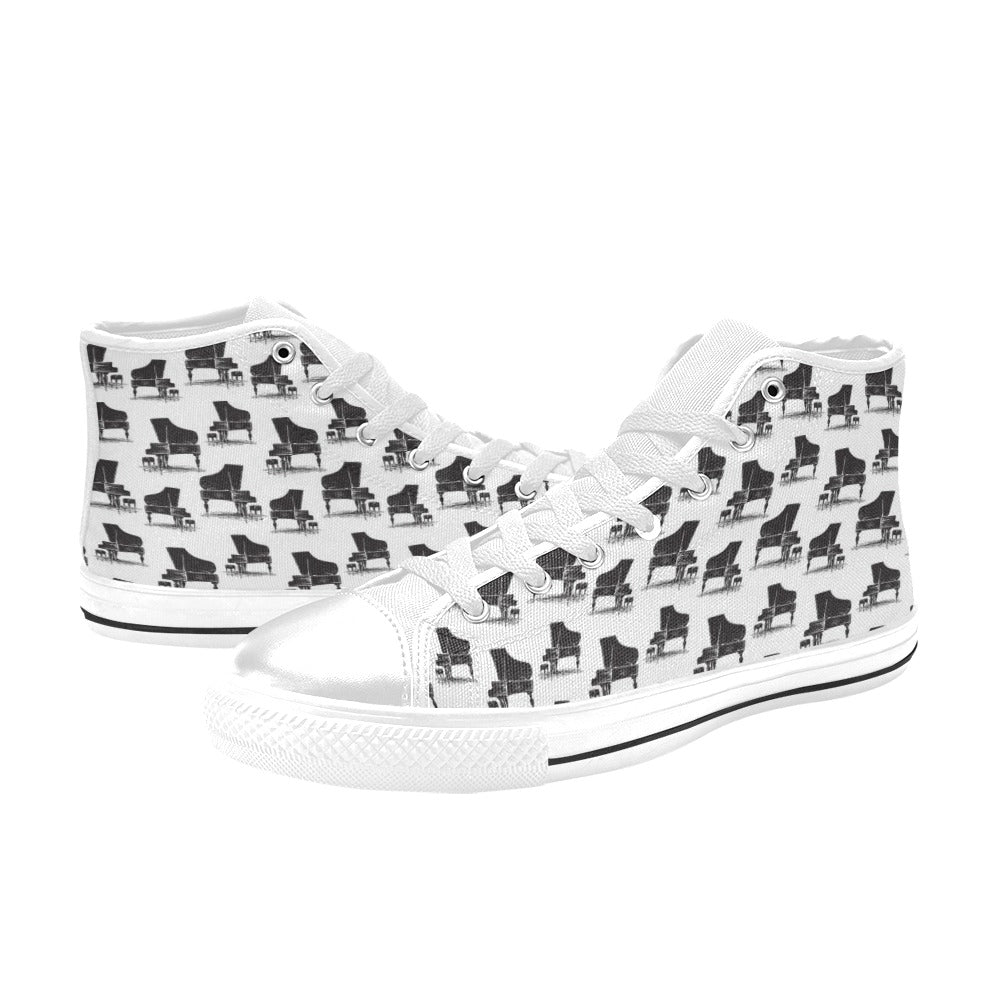 Piano Print Design LKS401 High Top Women's White Shoes